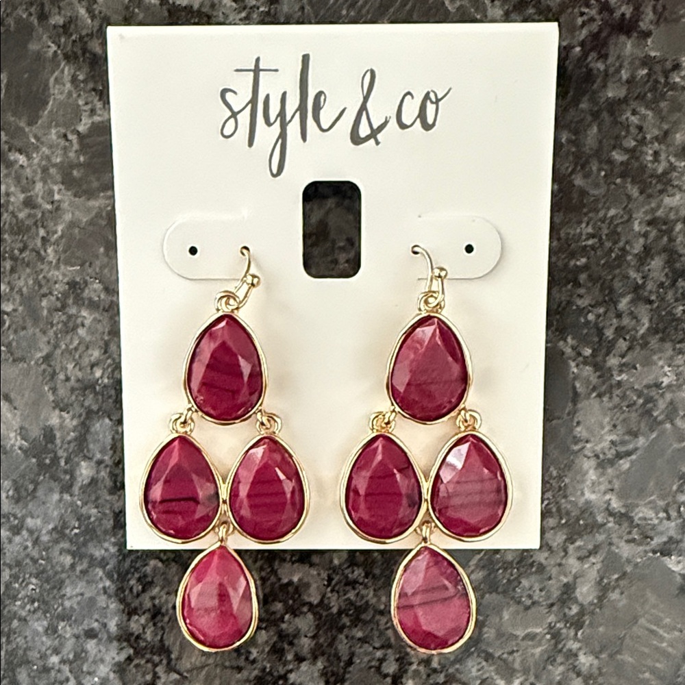 Style & Co. Gold and Red Teardrop Earrings